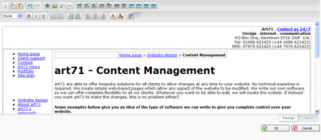 Screen shot of content management systems