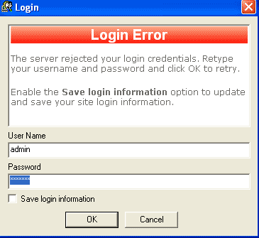 Ipswitch screen display with access error