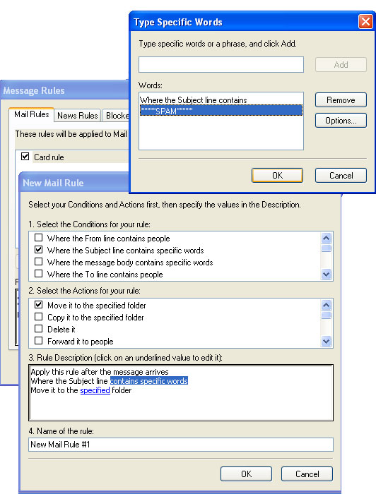 Screen from Outlook Express for setting Message Rules
